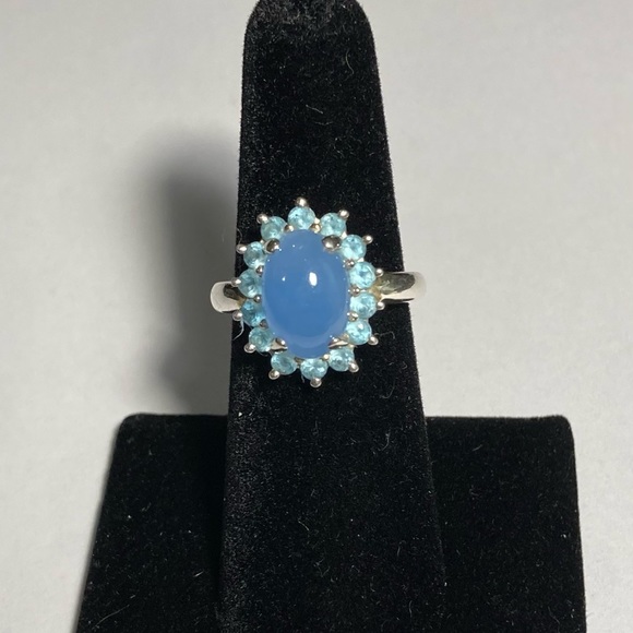 Michelle Albala Blue Chalcedony Sterling Silver Halo Ring - Picture 2 of 6